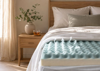 Close-up of a mattress showcasing its wavy foam structure, illustrating comfort features.