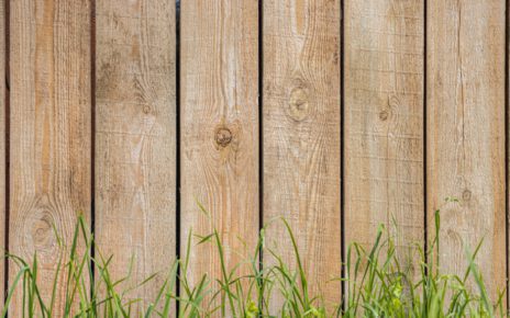 Close-up view of a wooden fence with grass at the base